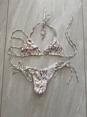 BananhotWhite Chain Print Tie-Side Bikini Set